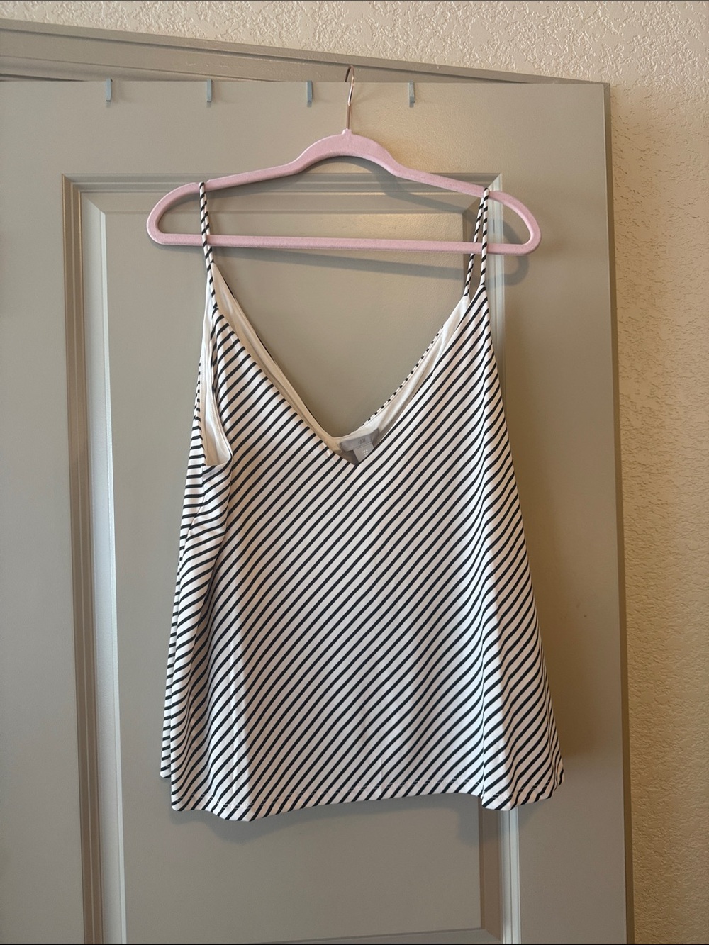 H&M Striped Black and White V-Neck Satin Camisole - Picture 1 of 6